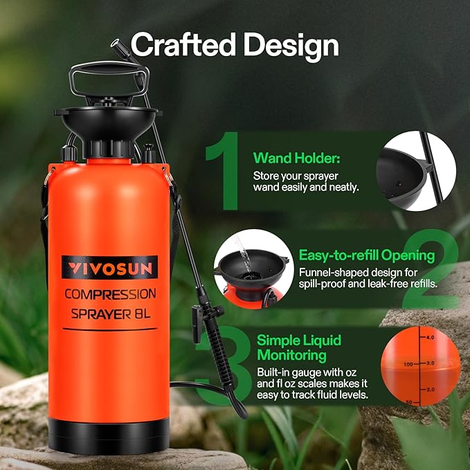 VIVOSUN Pump Sprayer 2 Gallon, Pressurized Lawn & Garden Water Spray Bottle with Adjustable Shoulder Strap, Pressure Relief Valve, for Spraying Plants, Garden Watering and Cleaning