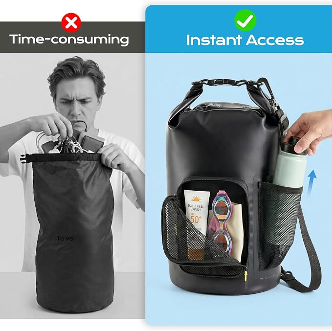 5L Waterproof Dry Bag with Bottle Holder & Mesh Pocket, 500D PVC Tarpaulin Roll - Image 5