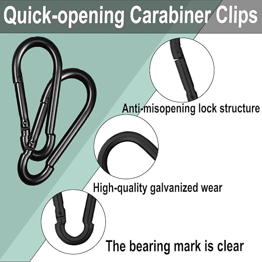 Black Carabiner, Heavy Duty Galvanized Steel Spring Snap Hook Carabiner Clips - Image 3