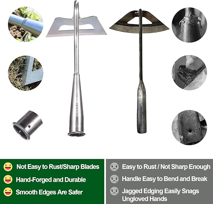 Garden Hoe, Weeding Tool, Full Stainless Steel Hollow Hoe, Heavy Duty,Sharp Hardened Hand Hoe for Gardening, Backyard Weeding, Loosening, Farm Planting