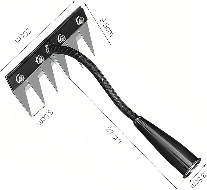 Gardenia Iron Weeding Rake, Iron Rake 2.0 for Gardening and Weeding, Detachable Double-Edged Blade Design Carbon Steel Heavy-Duty Weed Rakes,Hand Weed Puller Tools for Lawn Yard Garden Farm (6 teeths)