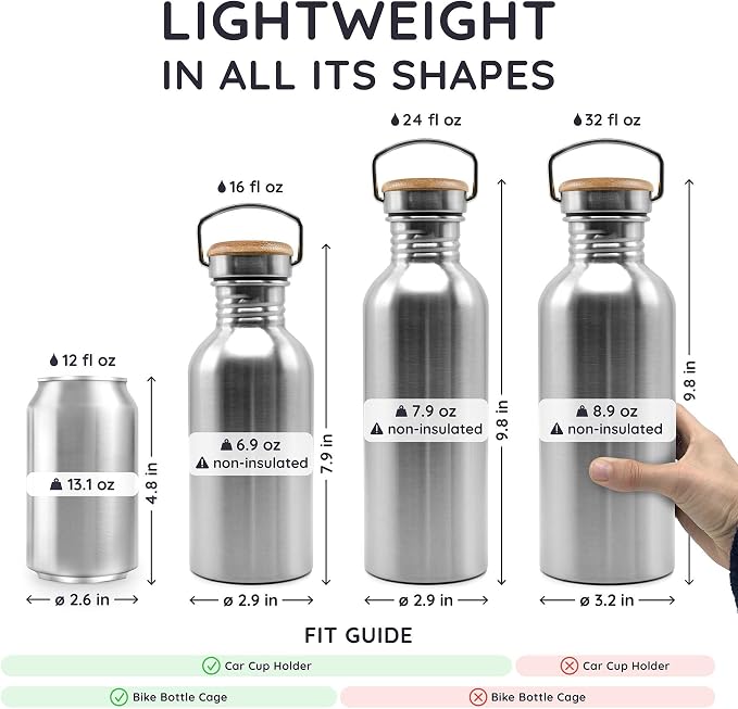 Bambaw Stainless Steel Water Bottles 32 oz, Non-insulated Single Wall Metal - Image 5