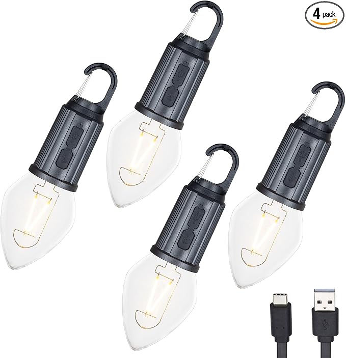 4-Pack Rechargeable Camp Light, Warm White LED Teardrop Bulb, Battery Powered by FestiveLiving