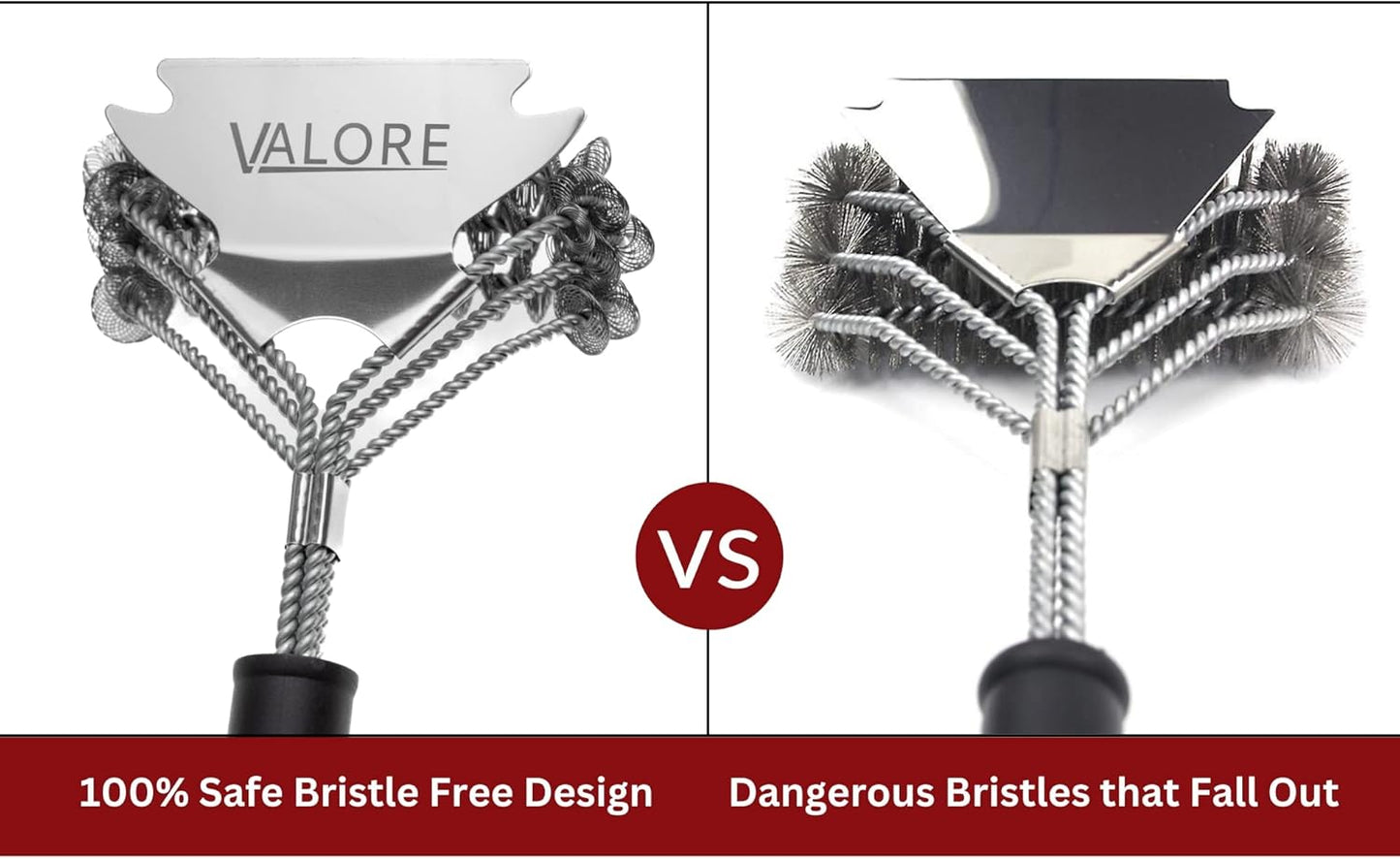 Valore BBQ Brush Bristle Free – 2 in 1 Grill Scraper & Barbecue Brush – Stainless Steel BBQ Grill Brush & BBQ Scraper Combo for Outdoor Grills – BBQ Brushes for Grill