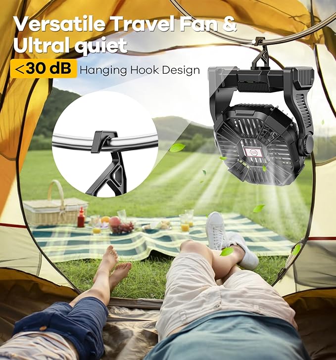 DOWILLDO 30000mAh Portable Battery Powered Camping Fan - - Image 6
