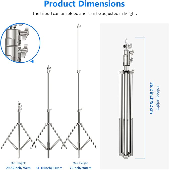 NEEWER 79"/2m Stainless Steel Light Stand, Spring Cushioned Heavy Duty - Image 5