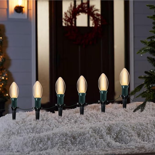 C9 Led Christmas Pathway Lights Outdoor, 38Ft 25 LED C9 Warm White Pathway Marker Stakes Lights, Connectable Christmas Walkway Lights UL Listed for Yard Lawn Sidewalk Driveway Christmas Decorations