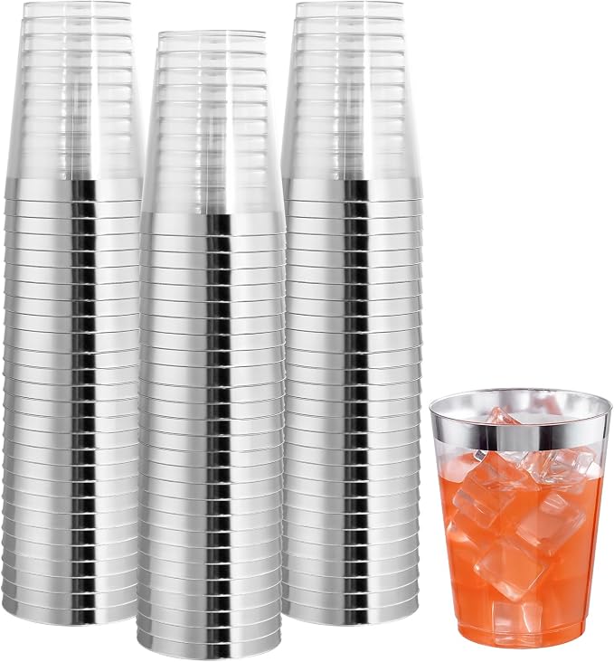 I00000 100PCS Silver Plastic Cups, 10 oz Clear Plastic Cups by I00000