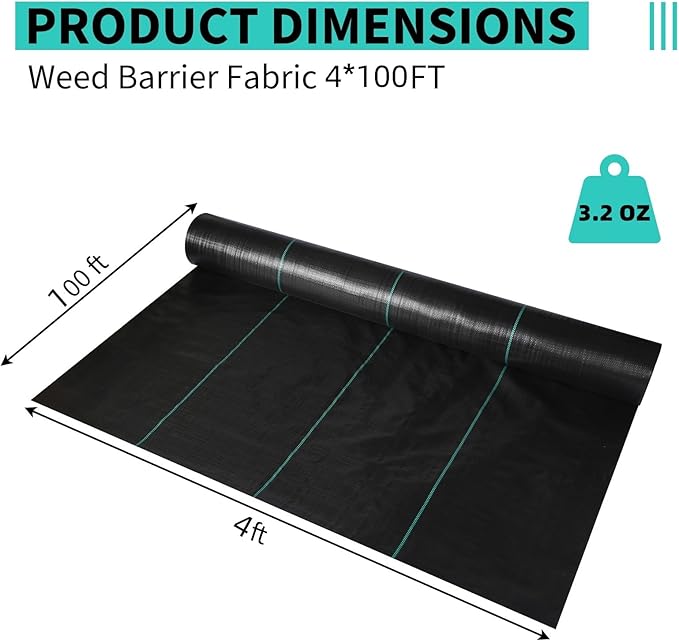 4ftx100ft Heavy Duty Weed Barrier Landscape Fabric – Durable Woven Driveway Garden Cloth for Weed Control, Ground Cover, Landscaping – Long-Lasting Geotextile Fabric – 3.2oz