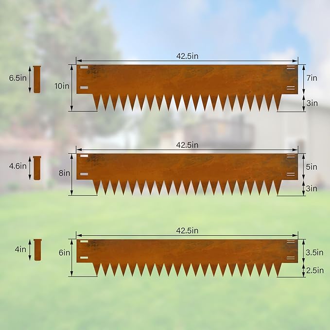 Co rten Steel Landscape Edging 10 Inch Tall 6 Packs, Pre-Rusted Metal Garden Edging with 6 Clips and a Pair of Gloves, Steel Edging for Landscaping, Garden