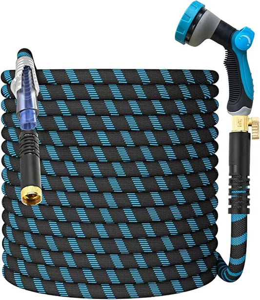 50Ft Non-Expandable Garden Hose, Flexible Water Hose with 10-Pattern Spray Nozzle, Lightweight Hose Pipe, Kink-Free, Leak-Proof, 3/4" Solid Metal Fittings
