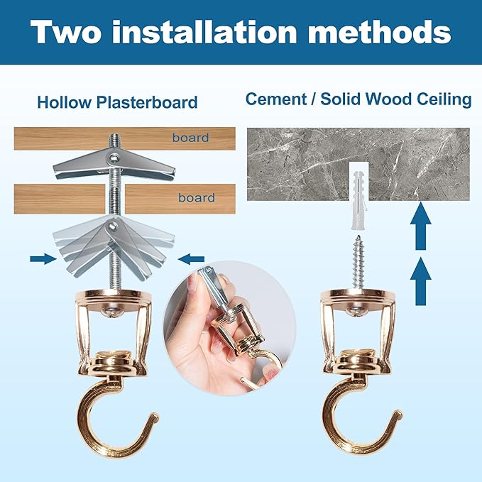 Ceiling Hooks for Hanging Plants (2 PCS Gold),Heavy Duty Metal Plant Hooks, Screw in Hooks for Hanging Birdfeeders, Lamps, Planters, Outdoor Decorative Hooks up to 33 lbs