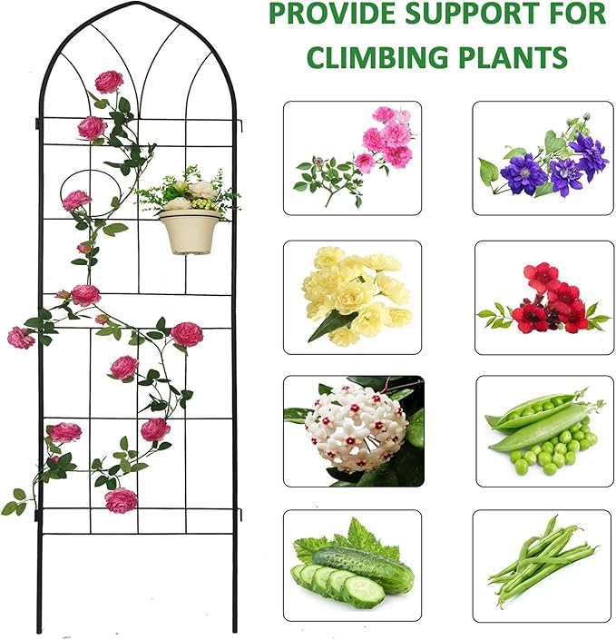 Metal Garden Trellis Rustproof Trellis for Climbing Plants Outdoor Flower Support (Black-4 Pack, 78.7"x19.7")