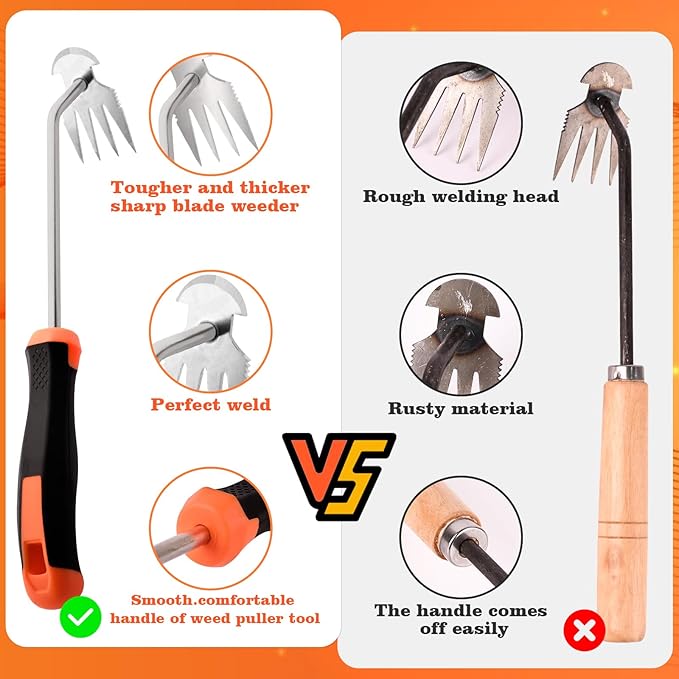 Weed Removal Tool，Portable Garden Weeder Tool，2024 New Manganese Steel Weed Puller Tool with Rubber Handle for Vegetable Gardening Garden Yard Farm Farm Planting & Uprooting Weeding Tool