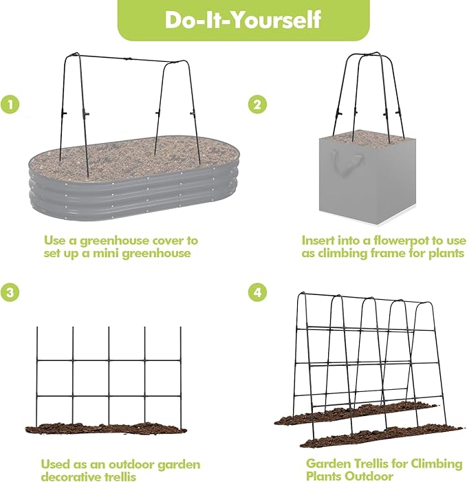 GOJAWAY 63" L x 63" H Cucumber Trellis for Raised Bed, Metal Arch Garden Trellis for Climbing Plants Outdoor, U-Shape Gardening Support Frame for Vegetable, Flower, Fruits, Vine