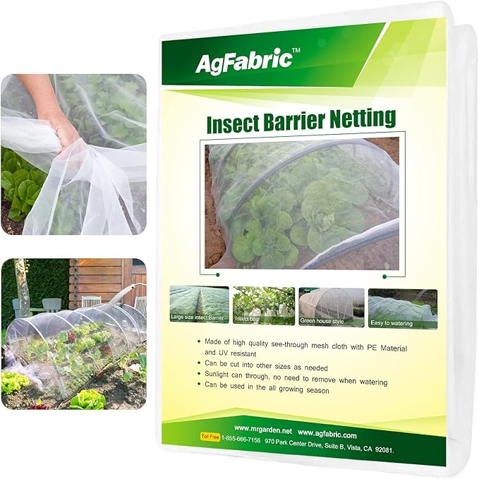 Agfabric Garden Netting 5'x100' Insect Pest Barrier Bird Netting for Garden Protection,Row Cover Mesh Netting for Vegetables Fruit Trees and Plants,White