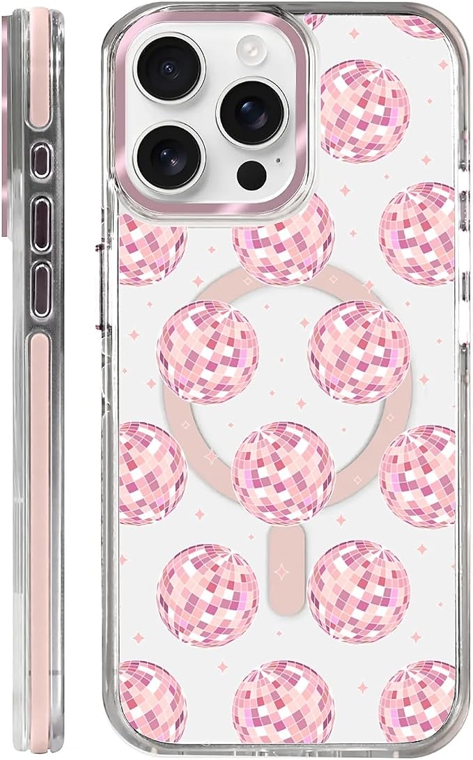 Case for iPhone 13 Pro Max, Disco Balls Pink Phone Case Design，for Women Girls by Toulas
