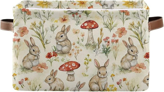 Easter Mushroom Rabbit Rectangular Storage Basket Organizer Bin Shelf Baskets For Clothes Gifts For Home Office Dorm