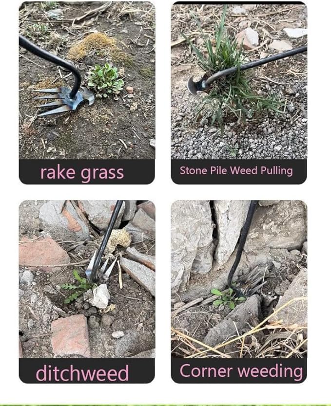 Weed Removal Tool, 2025 New Garden Weeding Tools Manganese Steel Hand Weeder Tool with Handle, 4 Teethes Dual Purpose Manual Weeders Tool Weed Pulling Tool for Garden (Wooden Handle)