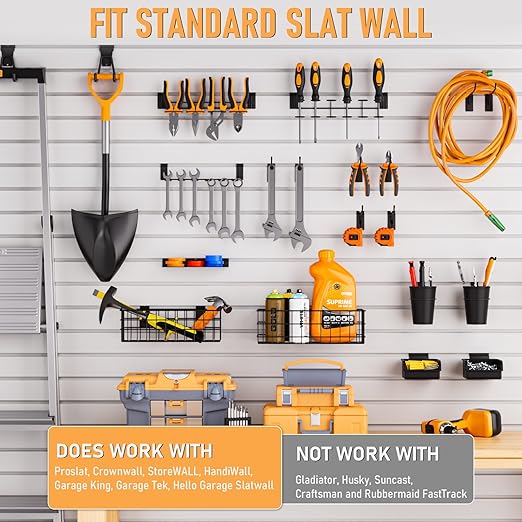 INCLY 30PCS Slatwall Accessories Set with Slatwall Baskets, Slatwall Hooks, Slatwall Shelves, Slatwall Bins, Slatwall Cups, Heavy Duty Slat Wall Accessory for Garage Room Shop Organizing Display