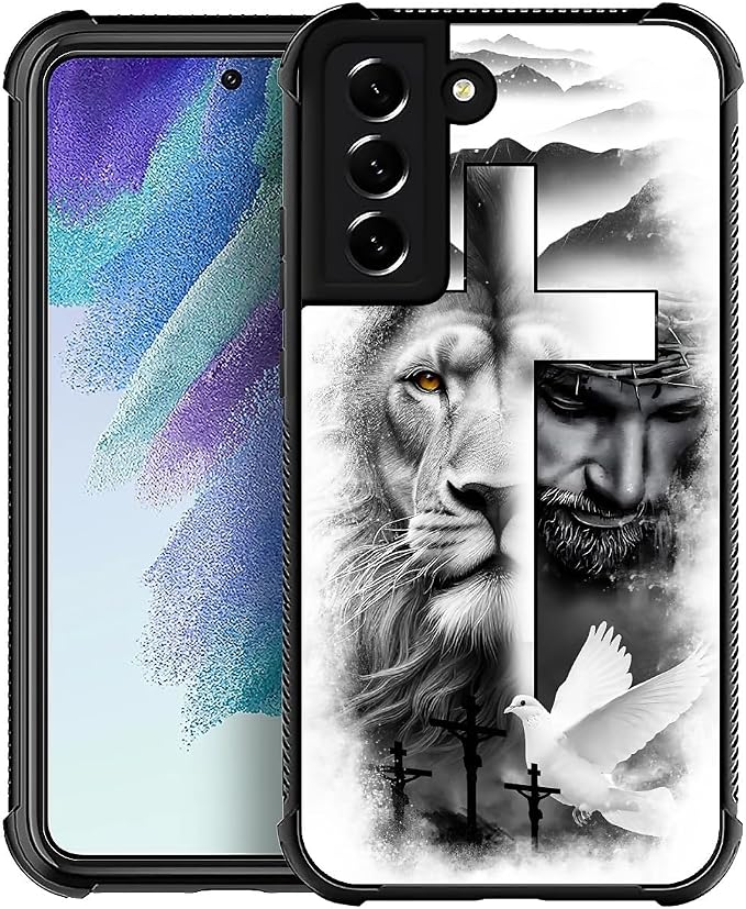 for Samsung Galaxy S21 Plus Case, Lion Cross Jesus Christ Dove Pattern Graphic by FKBRCL4U