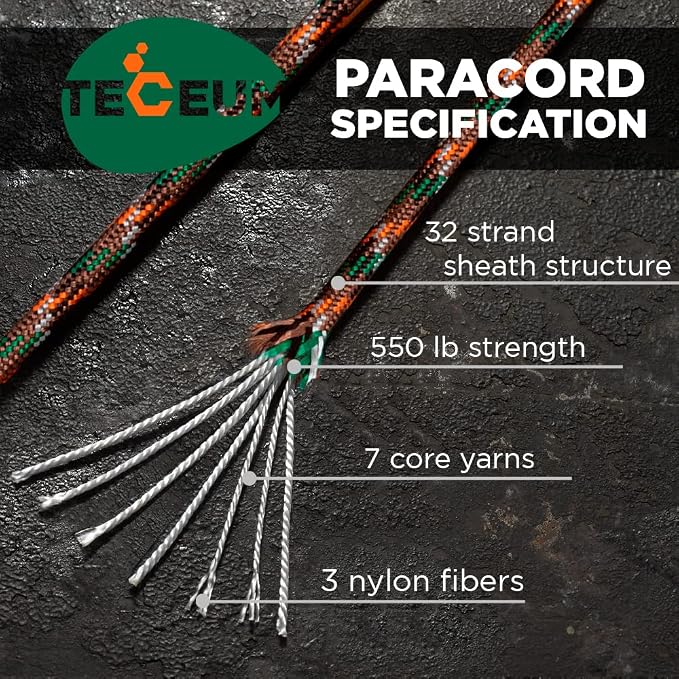 TECEUM 5/32" Paracord Rope 1000 – 1000ft / 200ft / 100ft / 50ft – Tactical - Image 2