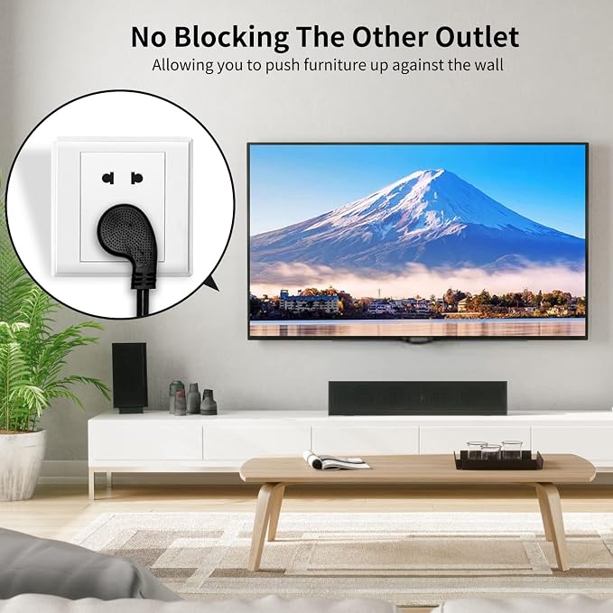 Miady Flat Plug Extension Cord 1 Ft, 90 Degree Plug Adapter, 3 Prong Grounded - Image 3