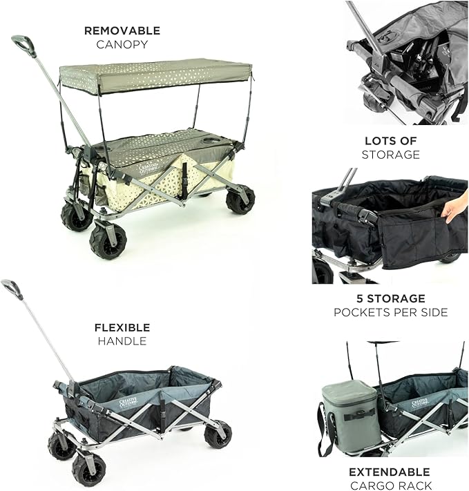 Creative Outdoor All-Terrain Deluxe Wagon | 360 Swivel All Terrain Wheels | Great for Beach, Park, Garden & Tailgate | Multiple Color Options