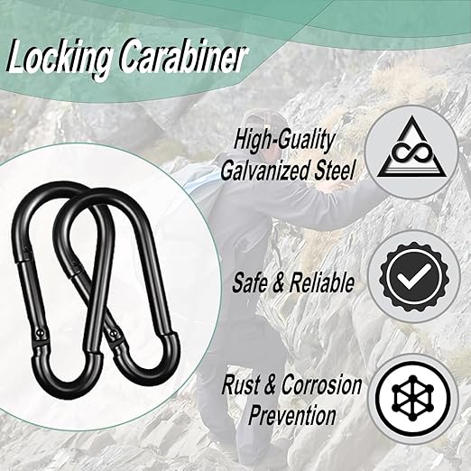 Black Carabiner, Heavy Duty Galvanized Steel Spring Snap Hook Carabiner Clips - Image 4