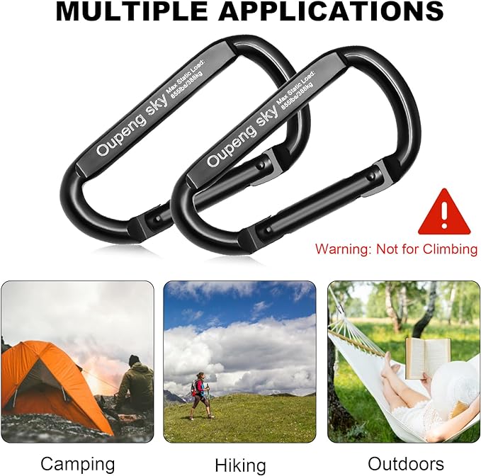 Carabiner Clip, Camping Accessories, Outdoors and Gym etc, D Shaped Spring Hook - Image 3