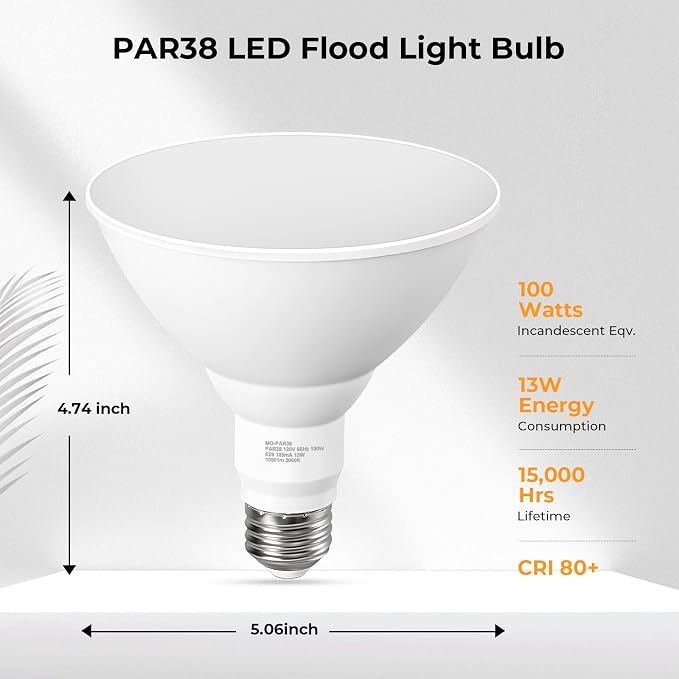 GvvooHome PAR38 Outdoor Flood Light Bulbs, LED Flood Light Bulb Warm White 3000K - Image 2