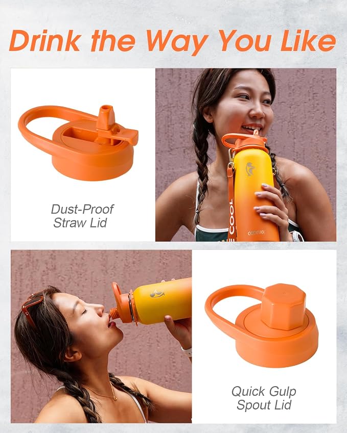 Coolflask Water Bottle with Straw, 32 oz Insulated Metal Water Flask with Straw - Image 4