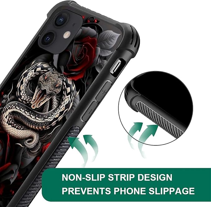for iPhone 12 Mini Case, Entwined Rose Snake Pattern Graphic Design Girl Boy - Image 5