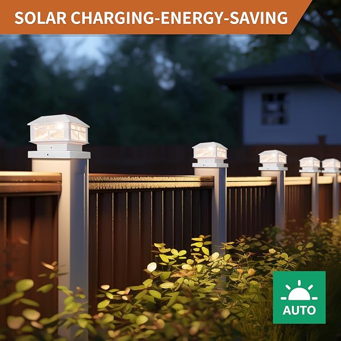 Solar Post Lights Outdoor, 20LM Fence Post Cap Lights, Waterproof, 2 Light Modes, Fit 3.5x3.5in 4x4in 5x5in Wooden Post, Solar Power Deck Lights for Garden Deck Patio Decoration(White 8Pack)