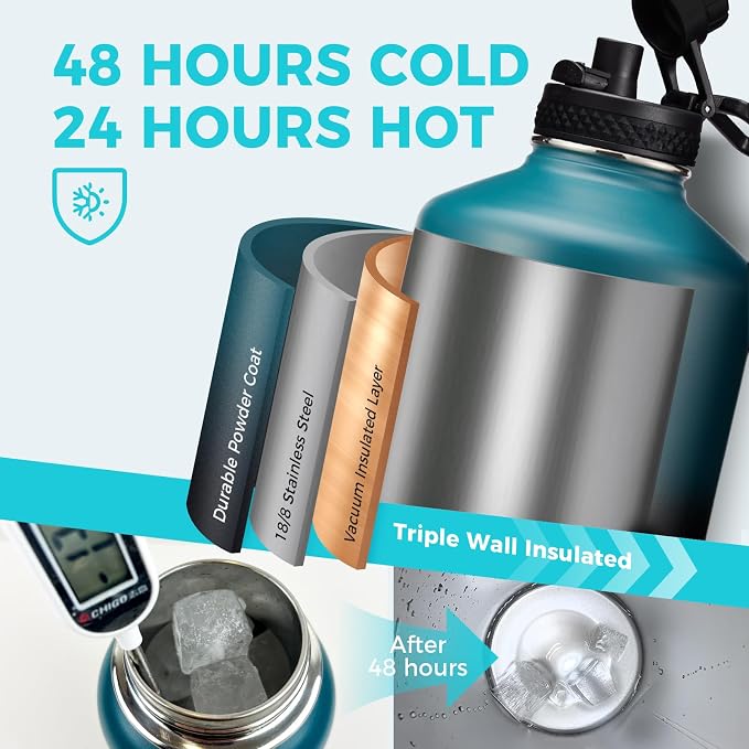 1 Gallon Insulated Water Bottle - 128oz 64oz Water Jug with Handle Paracord - Image 3