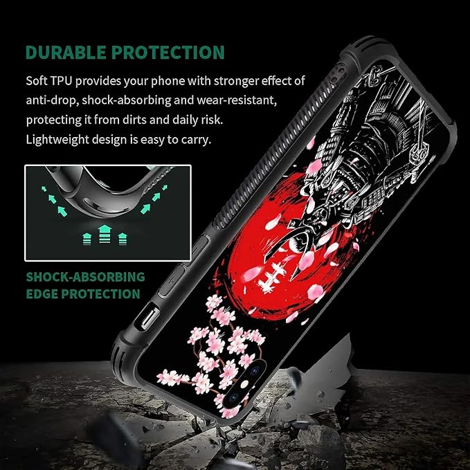 for iPhone X/Xs Case, Sakura Japanese Samurai Pattern Graphic Design Girl Boy - Image 2