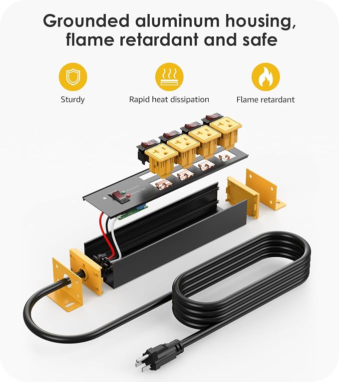CCCEI Heavy Duty Surge Protector Power Strip 20 Amp Individual Switches. 25FT - Image 6