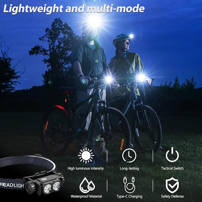Bud K 12pack Headlamp Rechargeable, 5000L Super Bright Light LED Rechargeable - Image 6