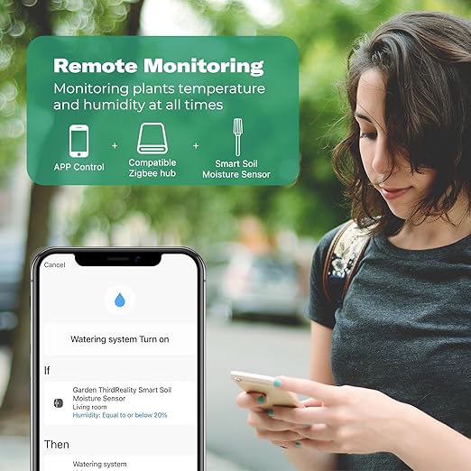 THIRDREALITY Smart Soil Moisture Sensor,Zigbee hub Needed,Accurate Measure,Capacitive Probe,Moisture/Temperature Meter for Garden Planting,Compatible with Homey,Hubitat, SmartThings,Home Assistant