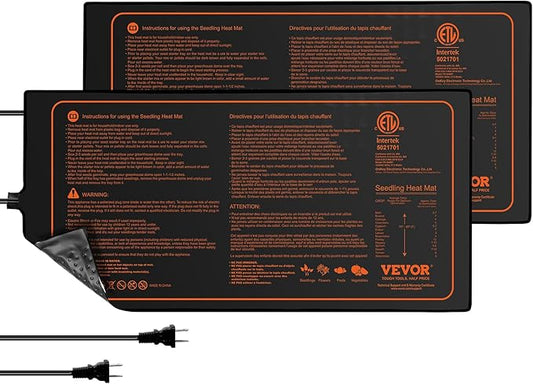 VEVOR 2 Pack Seedling Heat Mat 10"x 20.75", MET-Certified Warm Hydroponic Plant Heating Pad for Seed Starting, Waterproof Heating Mats for Germination, Indoor Gardening Tested toStandards
