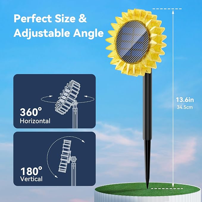 Solar Garden Lights - Upgraded Solar Sunflower Light, Ground/Wall 2 In 1, Solar Outdoor Lights Waterproof IP67,Garden Yard Patio Backyard Pathway Landscape Fence Wall Decoration, Multicolor(6 Pack)