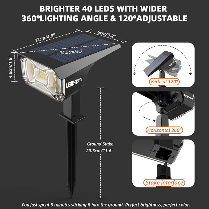 LEREKAM Solar Spot Lights Outdoor Landscape Lights, 40 LEDs Solar Landscape - Image 6