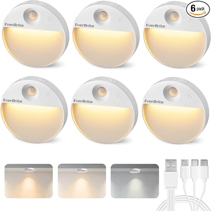 EverBrite Rechargeable Round Motion Sensor LED Night Light, Motion Activated by EverBrite