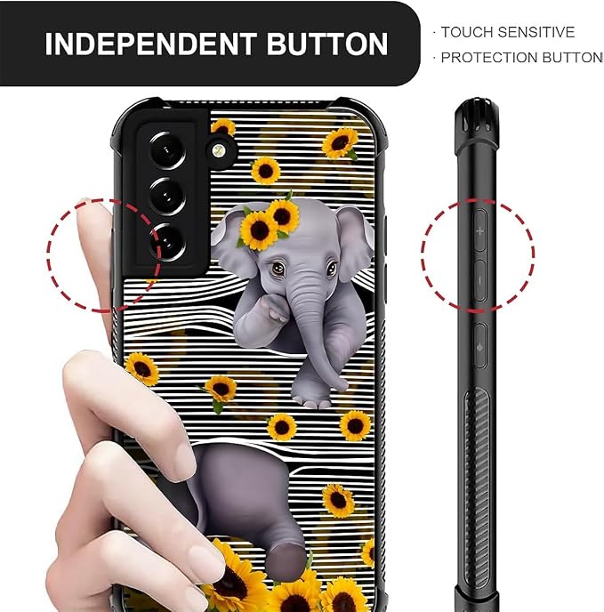 for Samsung Galaxy S21 Case, Cute Little Elephant Sunflower White Line Art - Image 6