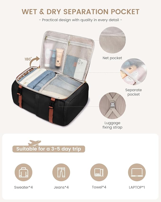 LOVEVOOK 40L Travel Backpack Carry on Flight Approved, Personal Item Bag - Image 7