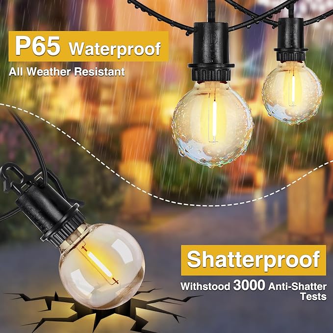 ZJOJO 100FT Outdoor String Lights, G40 Globe Outdoor Lights - Image 6