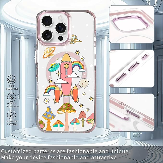 Case for iPhone 16 Pro, Spaceship Mushroom Phone Case Design，for Women Girls - Image 2
