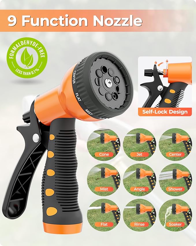 Ayleid Retractable Garden Hose Reel,5/8 in x 100 FT Wall Mounted Hose Reel, with 9- Function Sprayer Nozzle, Any Length Lock/Slow Return System/Wall Mounted/180°Swivel Bracket (Black)