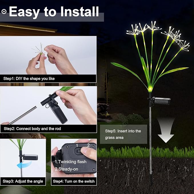Solar Garden Lights Outdoor: Waterproof 6-Pack DIY Decorative Firework Lights - Image 3