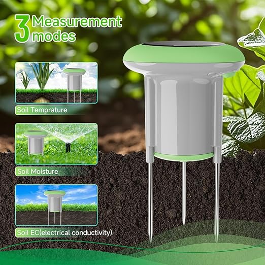 Smart 3-in-1 Soil Moisture/Temperature/Fertility Meter for Outdoor Plant, Soil Test Kit for Garden/Farming/Lawn, GreenVation Digital Soil Sensor with Tuya/Smart Life APP Push Notification